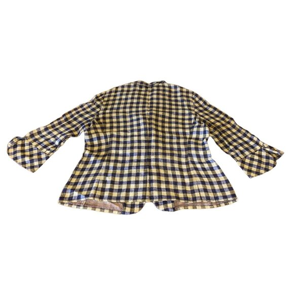 Jones New York Plaid Linen Jacket Size 14 Button-Front 3/4 Ruffle Sleeves Womens - Picture 3 of 5